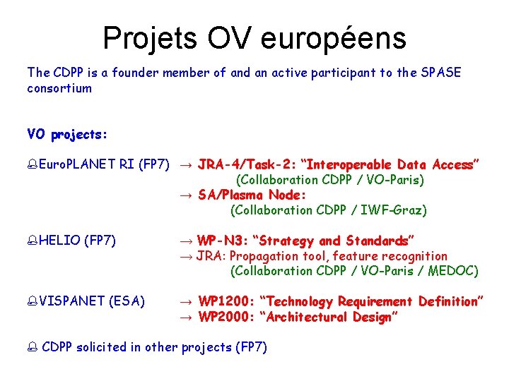 Projets OV européens The CDPP is a founder member of and an active participant
