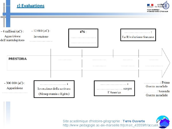 c) Evaluations Site académique d’histoire-géographie : Terre Ouverte http: //www. pedagogie. ac-aix-marseille. fr/jcms/c_43559/fr/accueil 