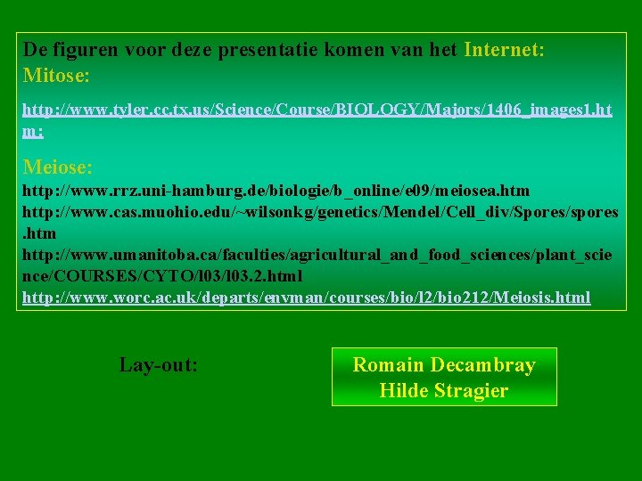 De figuren voor deze presentatie komen van het Internet: Mitose: http: //www. tyler. cc.