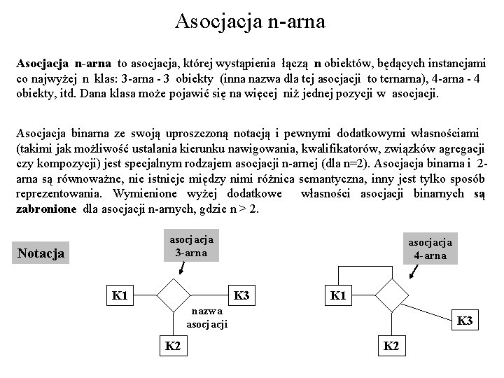 Asocjacja n-arna to asocjacja, której wystąpienia łączą n obiektów, będących instancjami co najwyżej n