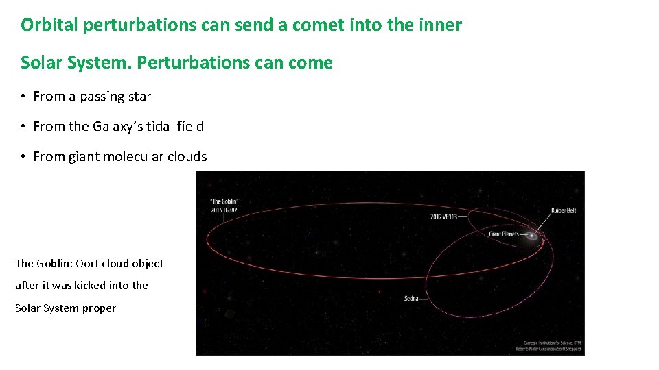 Orbital perturbations can send a comet into the inner Solar System. Perturbations can come