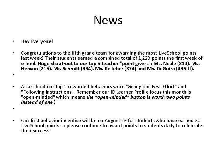 News • Hey Everyone! • Congratulations to the fifth grade team for awarding the News • Hey Everyone! • Congratulations to the fifth grade team for awarding the