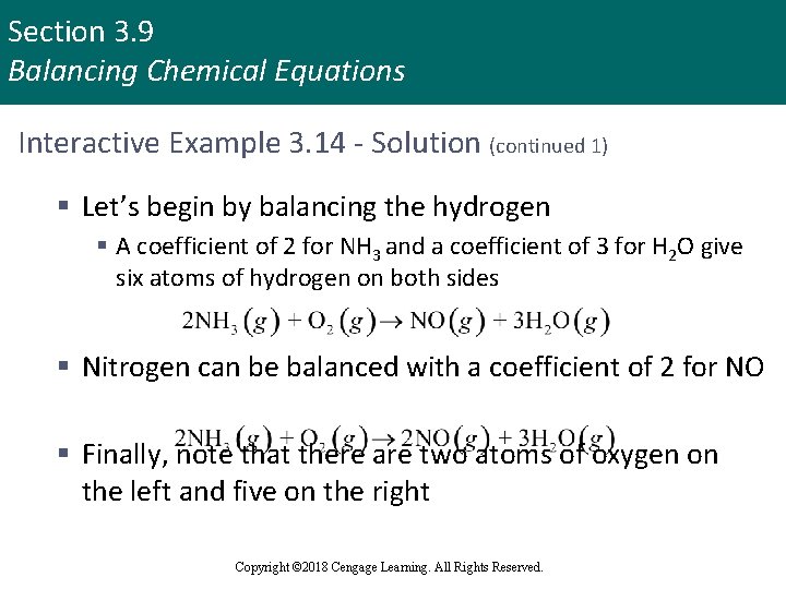 Section 3. 9 Balancing Chemical Equations Interactive Example 3. 14 - Solution (continued 1)