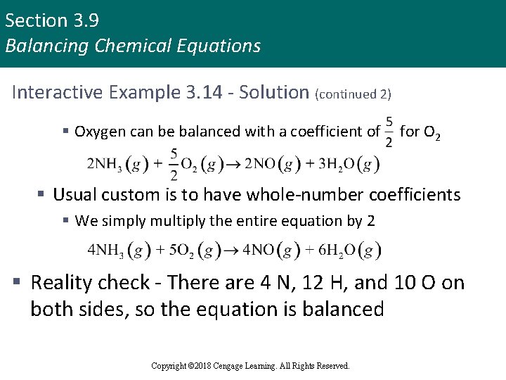 Section 3. 9 Balancing Chemical Equations Interactive Example 3. 14 - Solution (continued 2)