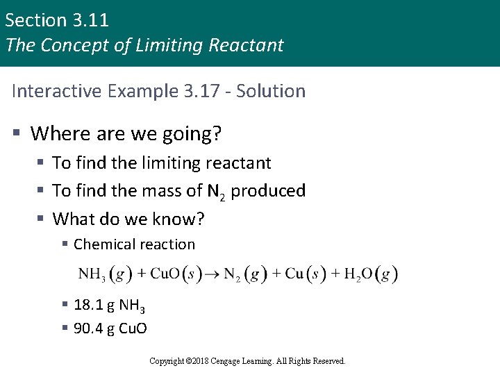 Section 3. 11 The Concept of Limiting Reactant Interactive Example 3. 17 - Solution