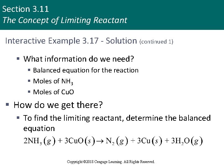 Section 3. 11 The Concept of Limiting Reactant Interactive Example 3. 17 - Solution