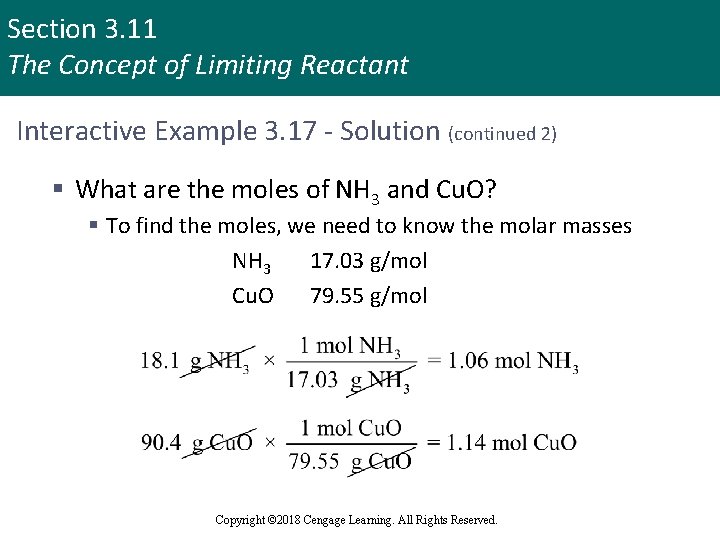 Section 3. 11 The Concept of Limiting Reactant Interactive Example 3. 17 - Solution