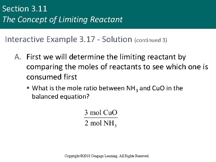 Section 3. 11 The Concept of Limiting Reactant Interactive Example 3. 17 - Solution