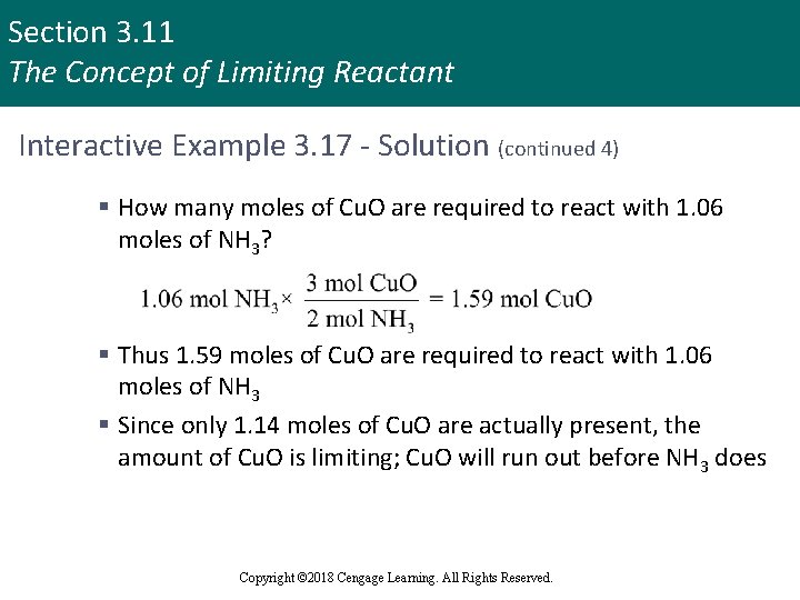 Section 3. 11 The Concept of Limiting Reactant Interactive Example 3. 17 - Solution