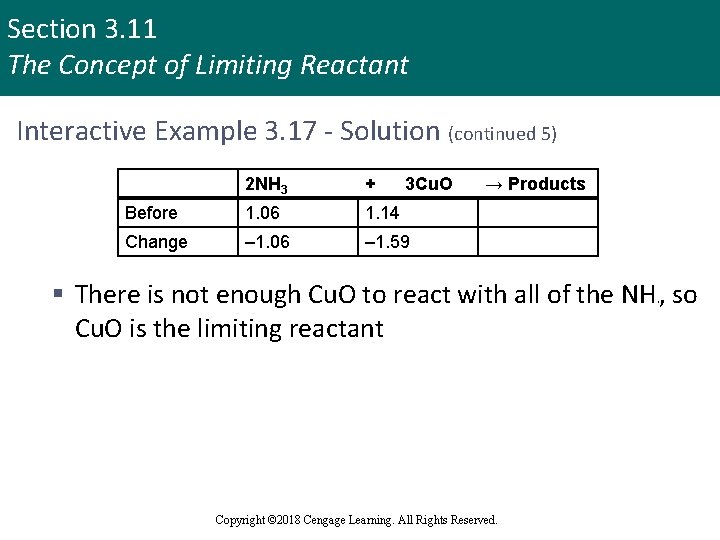 Section 3. 11 The Concept of Limiting Reactant Interactive Example 3. 17 - Solution