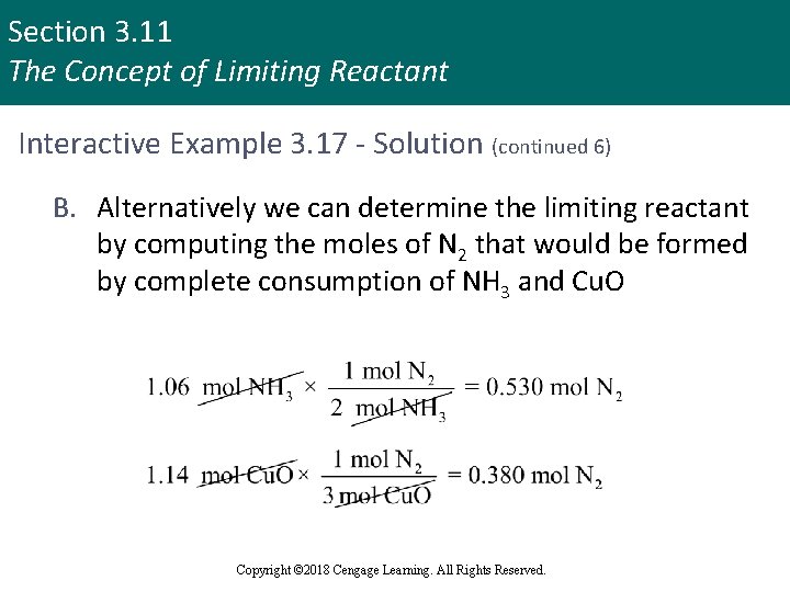 Section 3. 11 The Concept of Limiting Reactant Interactive Example 3. 17 - Solution