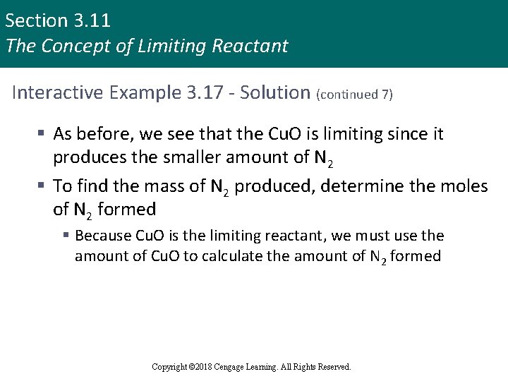 Section 3. 11 The Concept of Limiting Reactant Interactive Example 3. 17 - Solution
