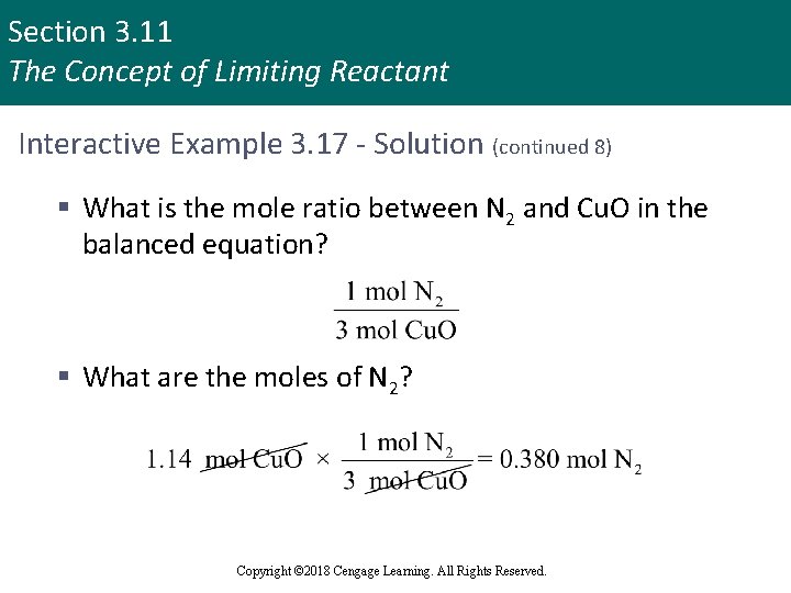 Section 3. 11 The Concept of Limiting Reactant Interactive Example 3. 17 - Solution