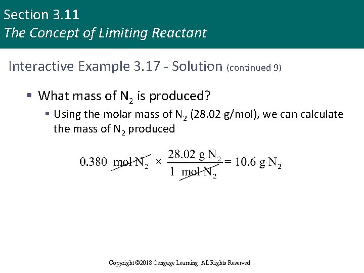 Section 3. 11 The Concept of Limiting Reactant Interactive Example 3. 17 - Solution