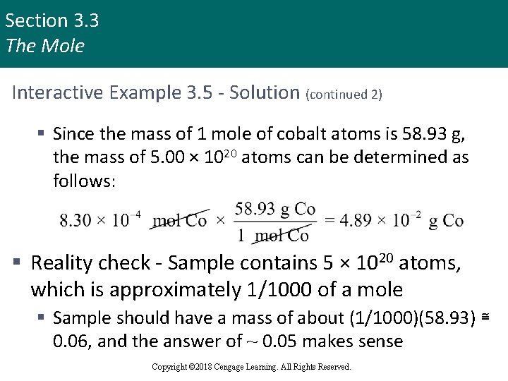 Section 3. 3 The Mole Interactive Example 3. 5 - Solution (continued 2) §