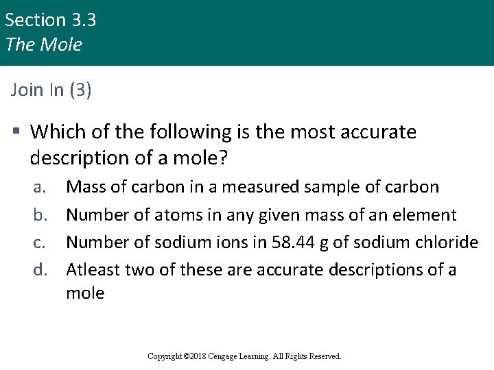 Section 3. 3 The Mole Join In (3) § Which of the following is