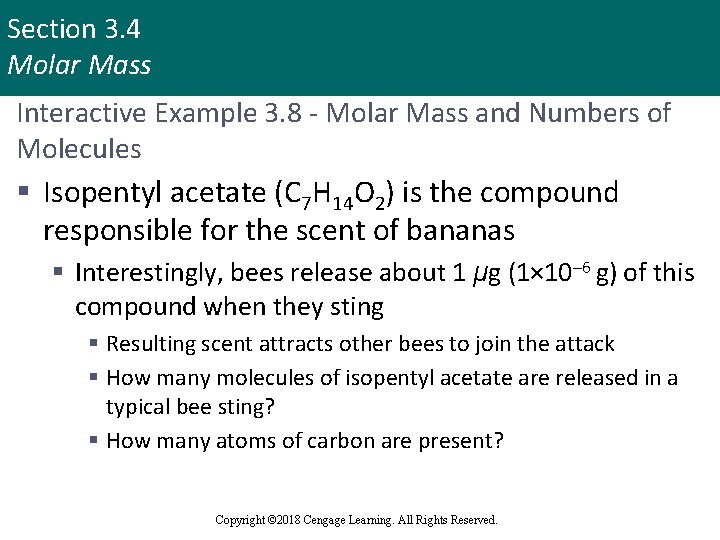 Section 3. 4 Molar Mass Interactive Example 3. 8 - Molar Mass and Numbers