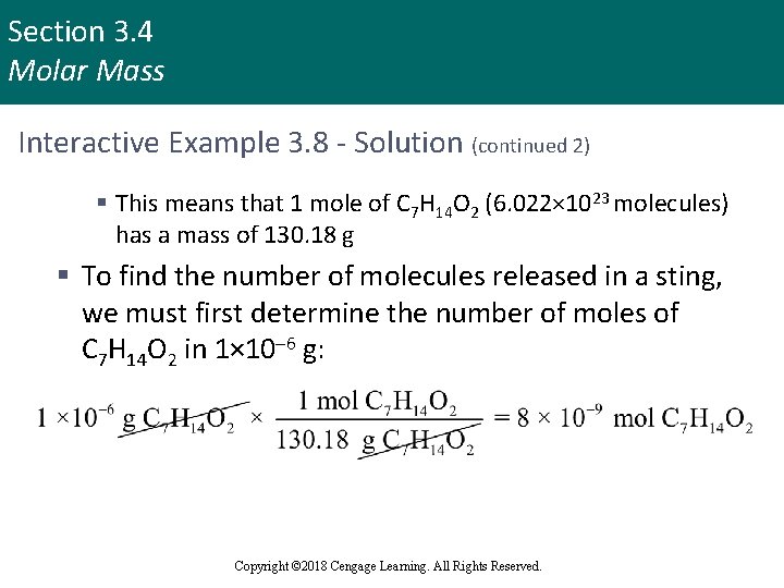 Section 3. 4 Molar Mass Interactive Example 3. 8 - Solution (continued 2) §