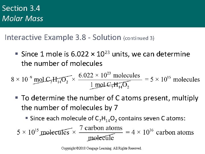 Section 3. 4 Molar Mass Interactive Example 3. 8 - Solution (continued 3) §