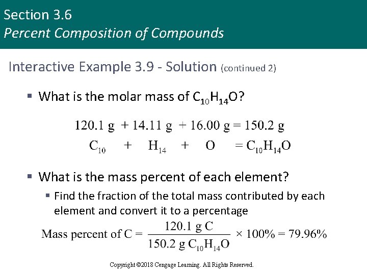 Section 3. 6 Percent Composition of Compounds Interactive Example 3. 9 - Solution (continued