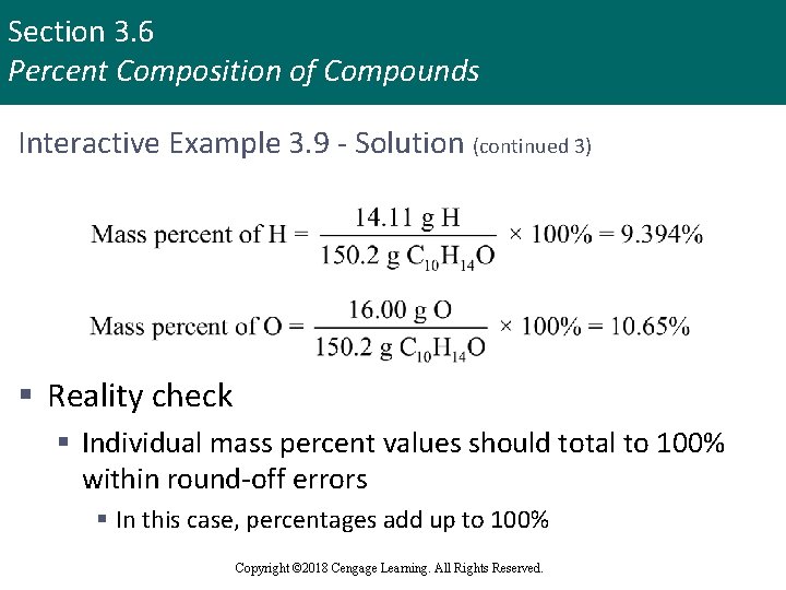 Section 3. 6 Percent Composition of Compounds Interactive Example 3. 9 - Solution (continued