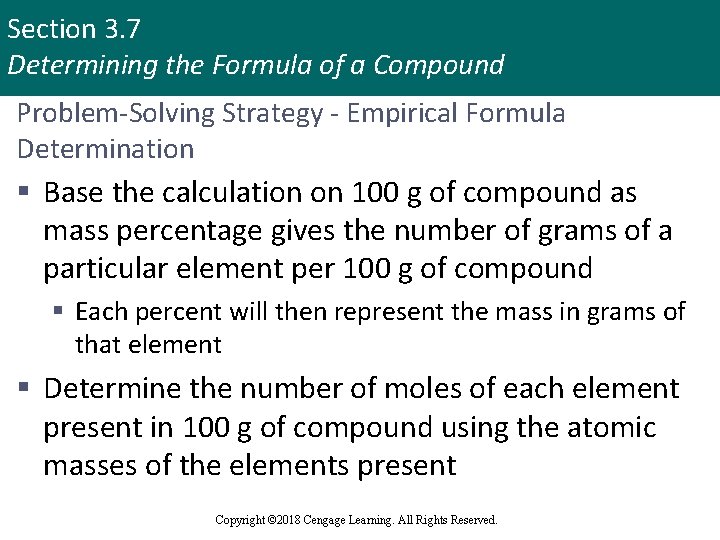 Section 3. 7 Determining the Formula of a Compound Problem-Solving Strategy - Empirical Formula