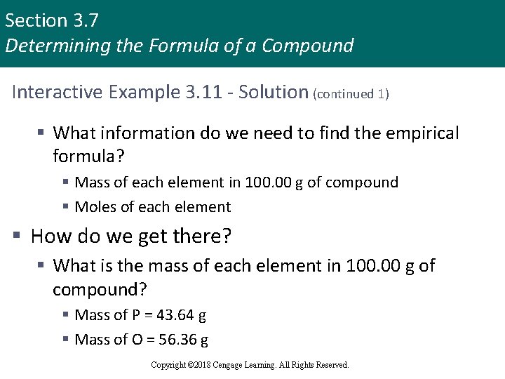 Section 3. 7 Determining the Formula of a Compound Interactive Example 3. 11 -