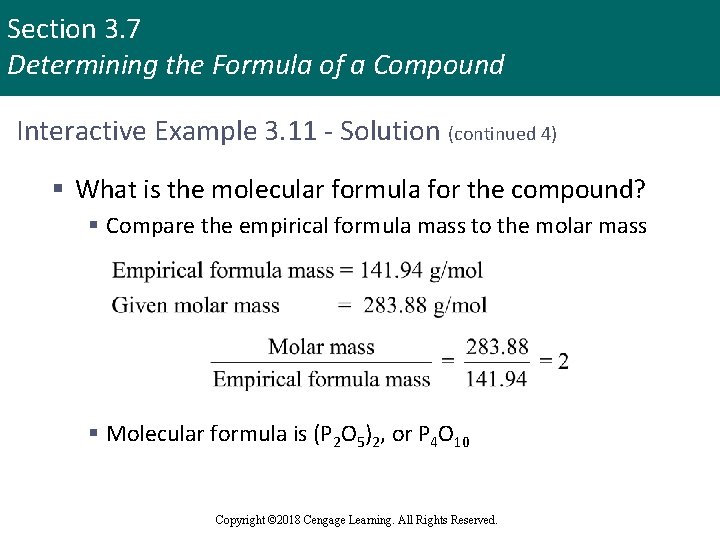 Section 3. 7 Determining the Formula of a Compound Interactive Example 3. 11 -