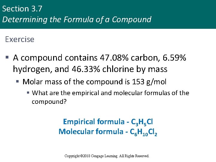 Section 3. 7 Determining the Formula of a Compound Exercise § A compound contains