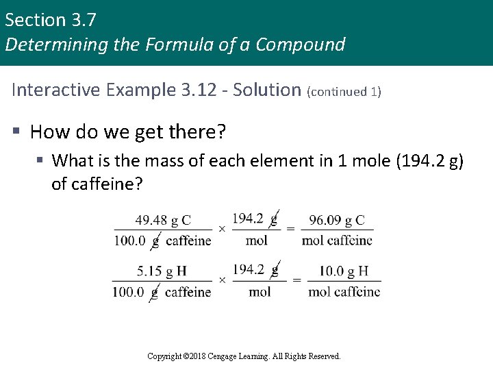 Section 3. 7 Determining the Formula of a Compound Interactive Example 3. 12 -