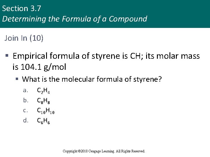Section 3. 7 Determining the Formula of a Compound Join In (10) § Empirical