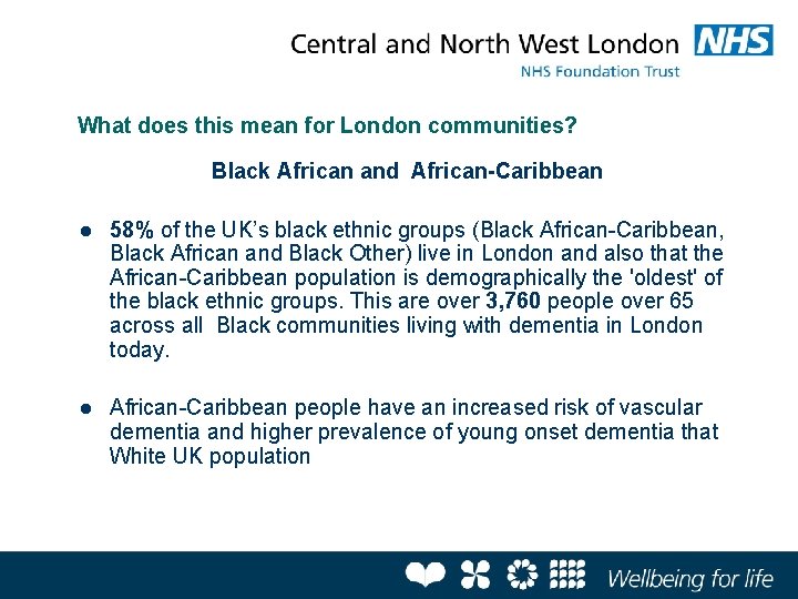 What does this mean for London communities? Black African and African-Caribbean l 58% of