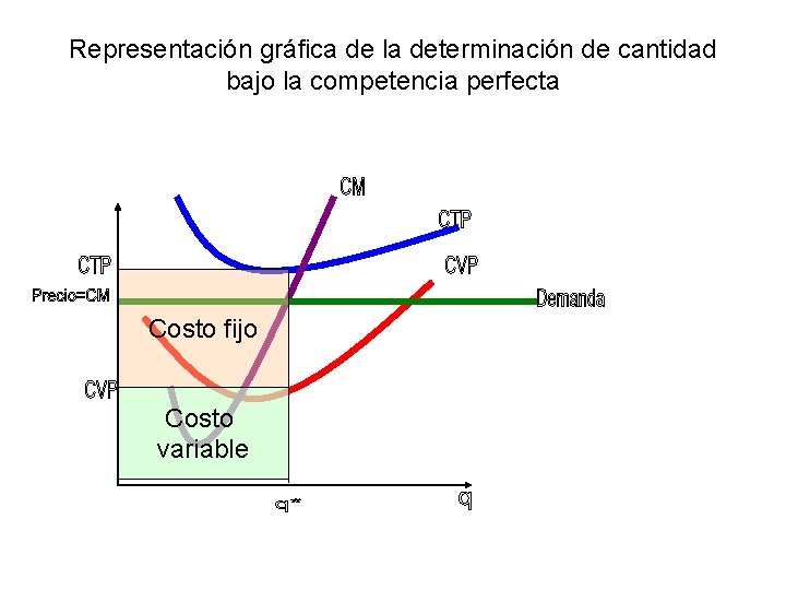 Representación gráfica de la determinación de cantidad bajo la competencia perfecta Costo fijo Costo