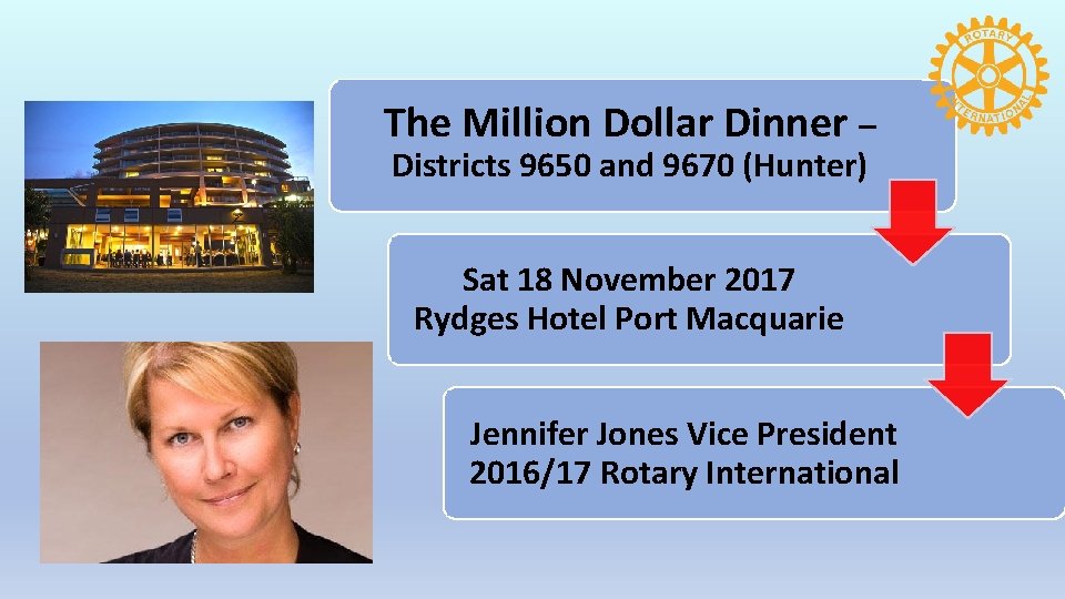 The Million Dollar Dinner – Districts 9650 and 9670 (Hunter) Sat 18 November 2017