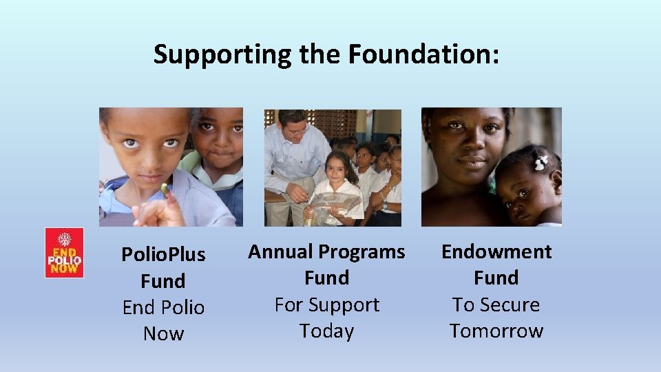 Supporting the Foundation: Polio. Plus Fund End Polio Now Annual Programs Fund For Support