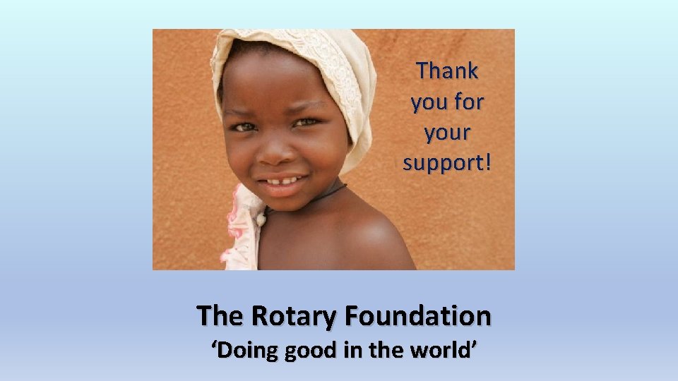 Thank you for your support! The Rotary Foundation ‘Doing good in the world’ 