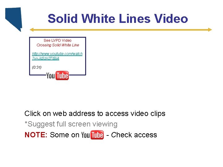 Solid White Lines Video See LVPD Video Crossing Solid White Line http: //www. youtube.