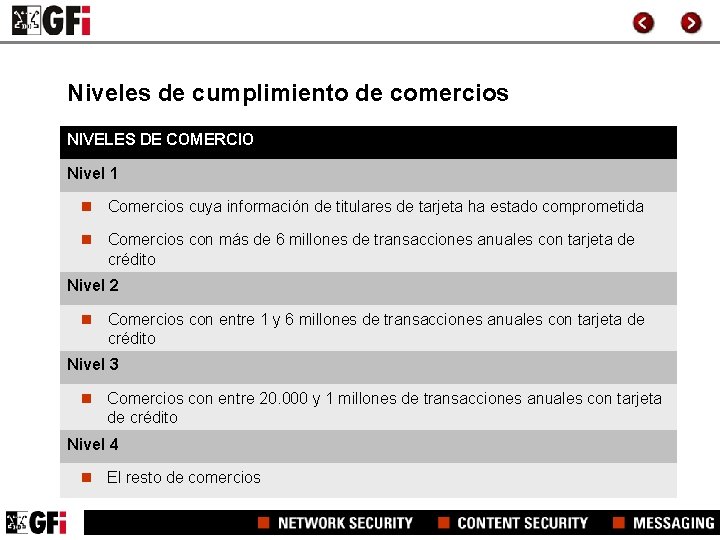 Niveles de cumplimiento de comercios NIVELES DE COMERCIO Nivel 1 n Comercios cuya información