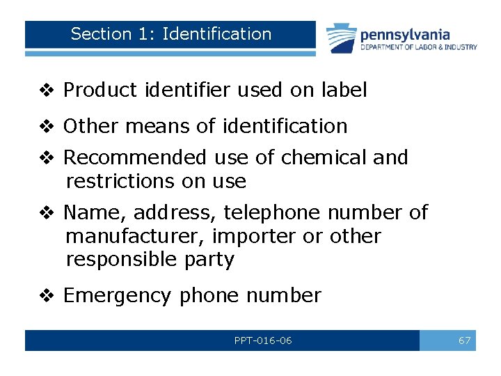 Section 1: Identification v Product identifier used on label v Other means of identification Section 1: Identification v Product identifier used on label v Other means of identification