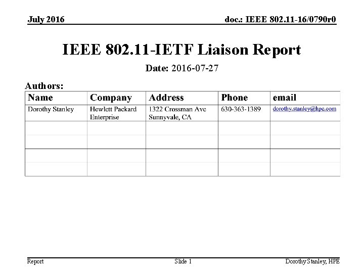 July 2016 doc. : IEEE 802. 11 -16/0790 r 0 IEEE 802. 11 -IETF