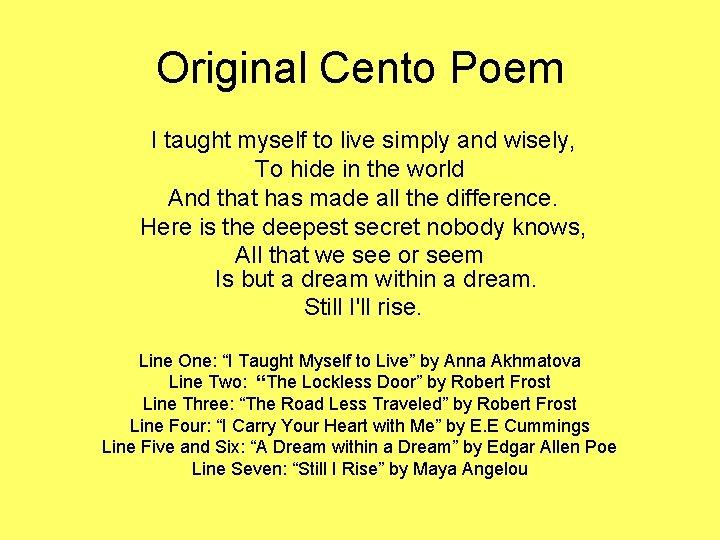 Original Cento Poem I taught myself to live simply and wisely, To hide in