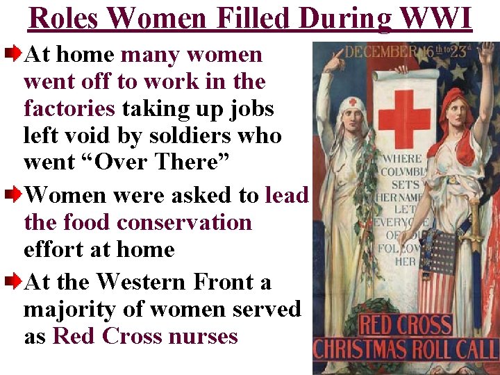 Roles Women Filled During WWI At home many women went off to work in