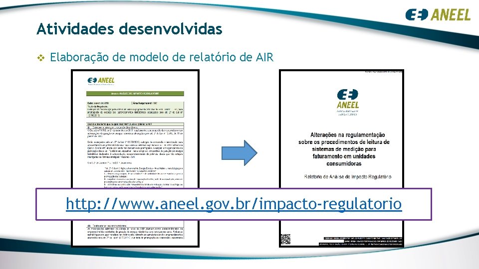 Atividades desenvolvidas v Elaboração de modelo de relatório de AIR http: //www. aneel. gov. Atividades desenvolvidas v Elaboração de modelo de relatório de AIR http: //www. aneel. gov.