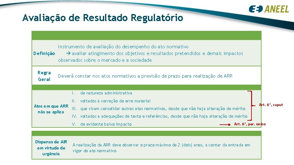 Avaliação de Resultado Regulatório Instrumento de avaliação do desempenho do ato normativo Definição avaliar Avaliação de Resultado Regulatório Instrumento de avaliação do desempenho do ato normativo Definição avaliar