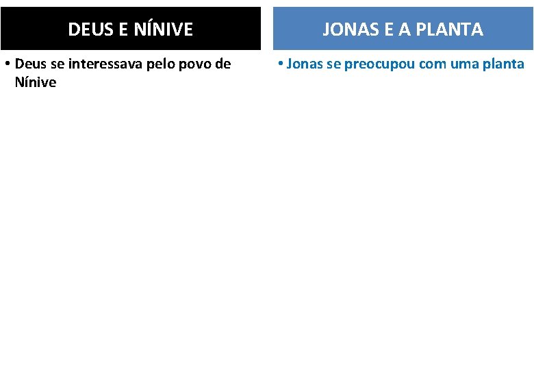 DEUS E NÍNIVE JONAS E A PLANTA • Deus se interessava pelo povo de