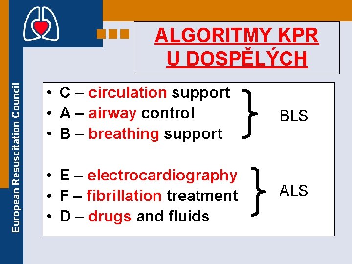 European Resuscitation Council ALGORITMY KPR U DOSPĚLÝCH • C – circulation support • A