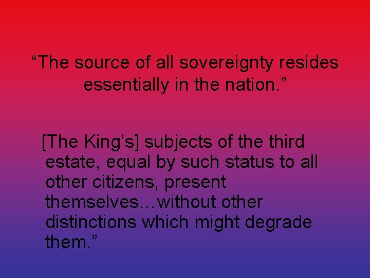 “The source of all sovereignty resides essentially in the nation. ” [The King’s] subjects