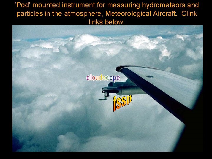 ‘Pod’ mounted instrument for measuring hydrometeors and particles in the atmosphere, Meteorological Aircraft. Clinks
