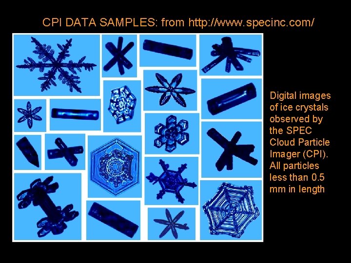 CPI DATA SAMPLES: from http: //www. specinc. com/ Digital images of ice crystals observed