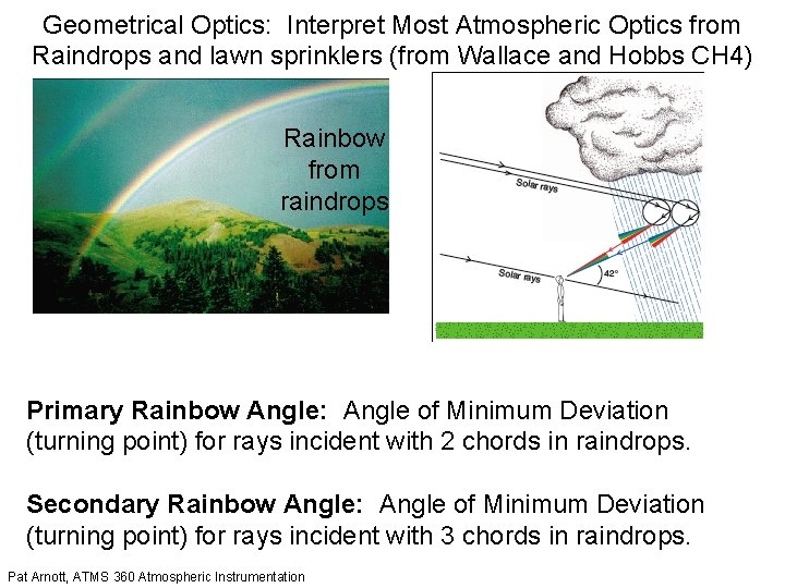 Geometrical Optics: Interpret Most Atmospheric Optics from Raindrops and lawn sprinklers (from Wallace and